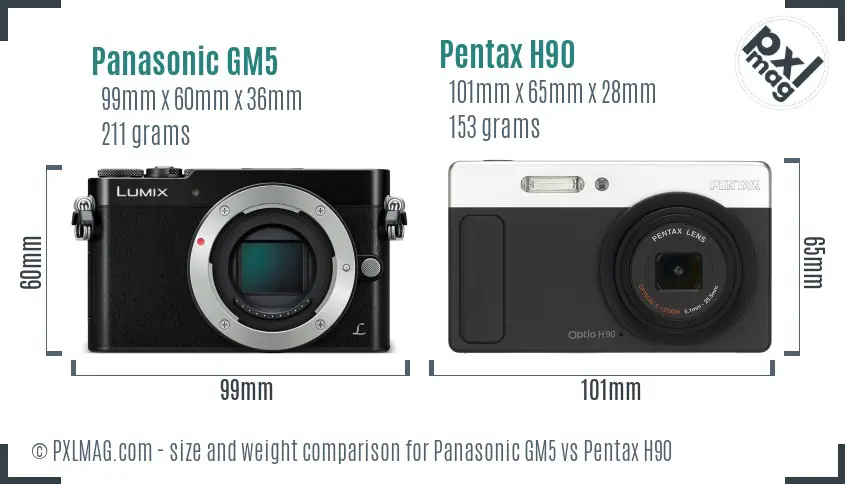 Panasonic GM5 vs Pentax H90 size comparison