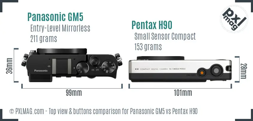 Panasonic GM5 vs Pentax H90 top view buttons comparison