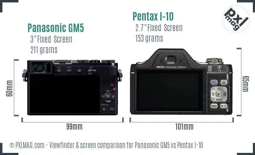 Panasonic GM5 vs Pentax I-10 Screen and Viewfinder comparison