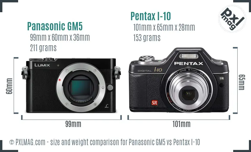Panasonic GM5 vs Pentax I-10 size comparison