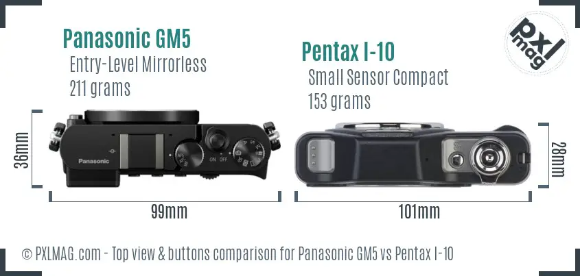 Panasonic GM5 vs Pentax I-10 top view buttons comparison