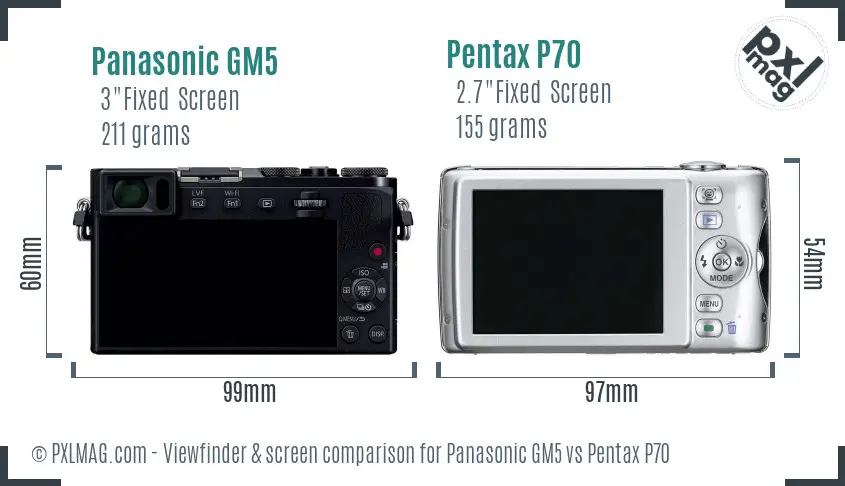 Panasonic GM5 vs Pentax P70 Screen and Viewfinder comparison
