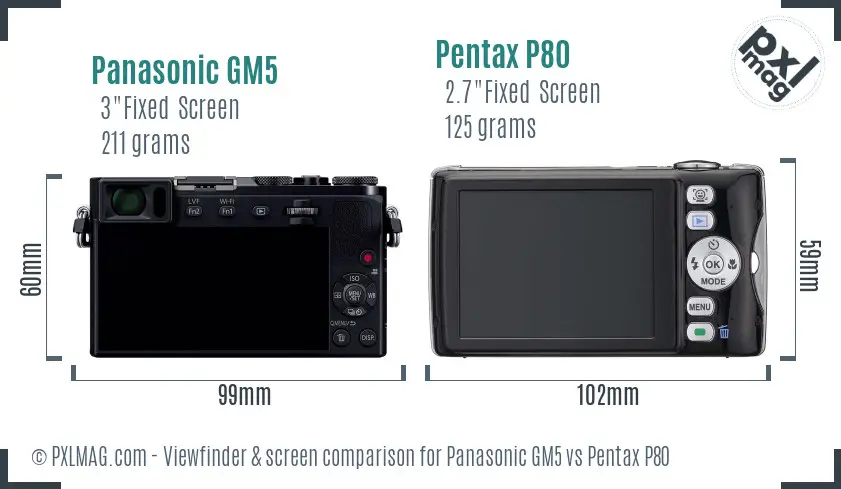 Panasonic GM5 vs Pentax P80 Screen and Viewfinder comparison