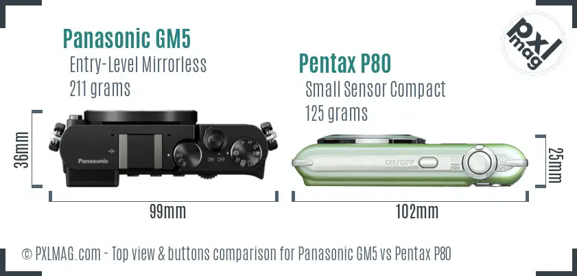 Panasonic GM5 vs Pentax P80 top view buttons comparison