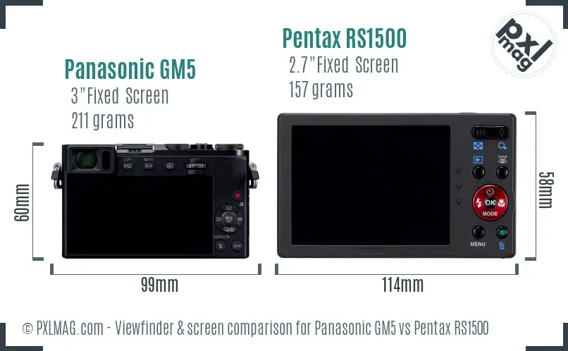 Panasonic GM5 vs Pentax RS1500 Screen and Viewfinder comparison
