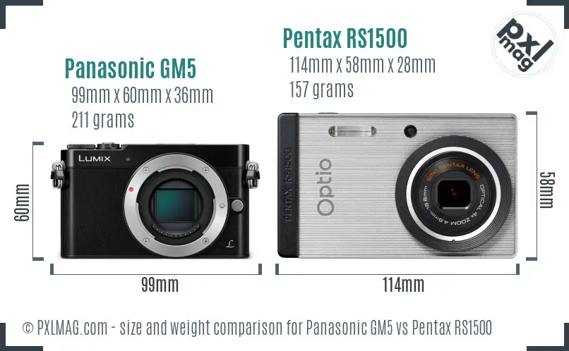 Panasonic GM5 vs Pentax RS1500 size comparison