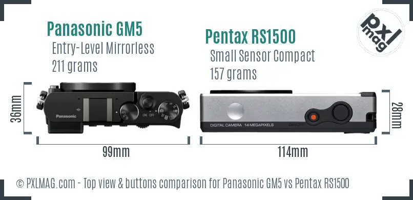 Panasonic GM5 vs Pentax RS1500 top view buttons comparison