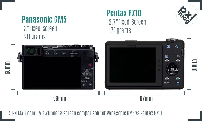 Panasonic GM5 vs Pentax RZ10 Screen and Viewfinder comparison