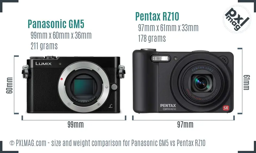 Panasonic GM5 vs Pentax RZ10 size comparison