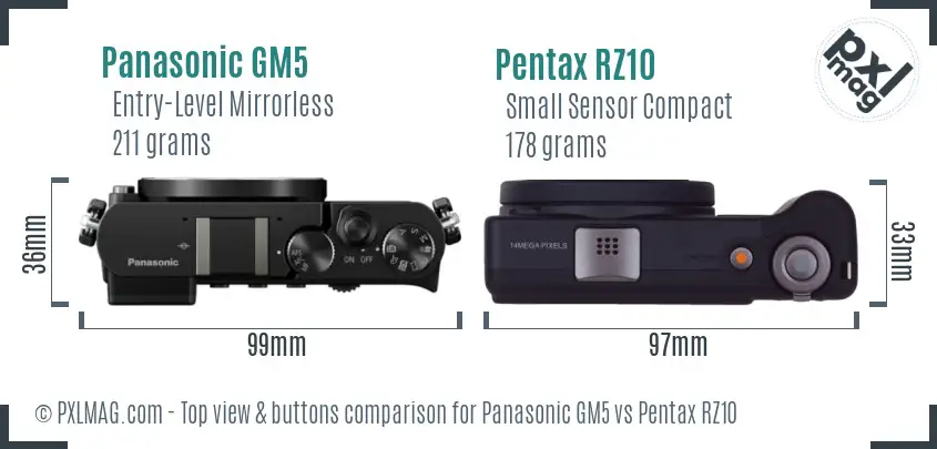 Panasonic GM5 vs Pentax RZ10 top view buttons comparison