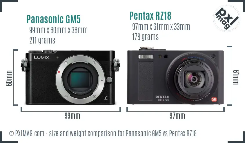 Panasonic GM5 vs Pentax RZ18 size comparison