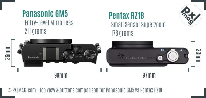Panasonic GM5 vs Pentax RZ18 top view buttons comparison