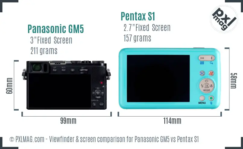 Panasonic GM5 vs Pentax S1 Screen and Viewfinder comparison