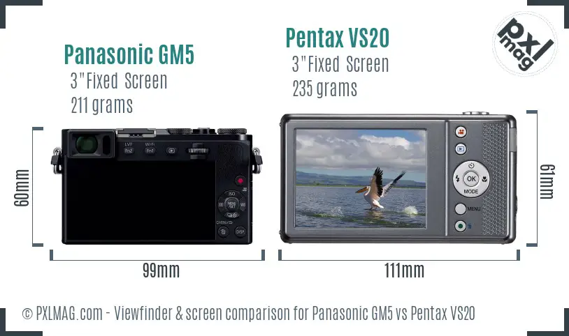 Panasonic GM5 vs Pentax VS20 Screen and Viewfinder comparison