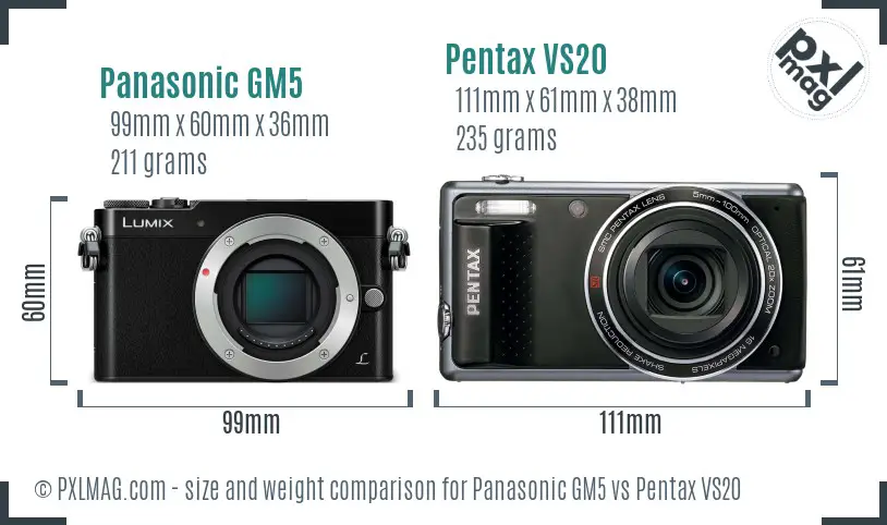 Panasonic GM5 vs Pentax VS20 size comparison