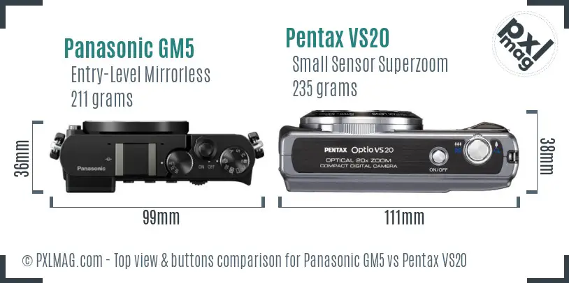 Panasonic GM5 vs Pentax VS20 top view buttons comparison