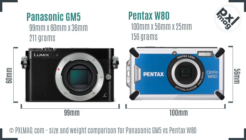 Panasonic GM5 vs Pentax W80 size comparison