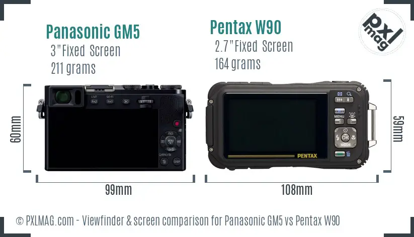 Panasonic GM5 vs Pentax W90 Screen and Viewfinder comparison