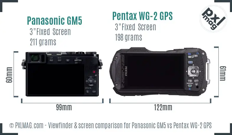 Panasonic GM5 vs Pentax WG-2 GPS Screen and Viewfinder comparison