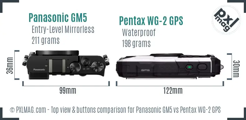 Panasonic GM5 vs Pentax WG-2 GPS top view buttons comparison