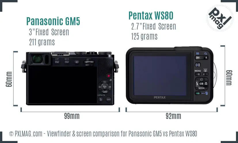 Panasonic GM5 vs Pentax WS80 Screen and Viewfinder comparison