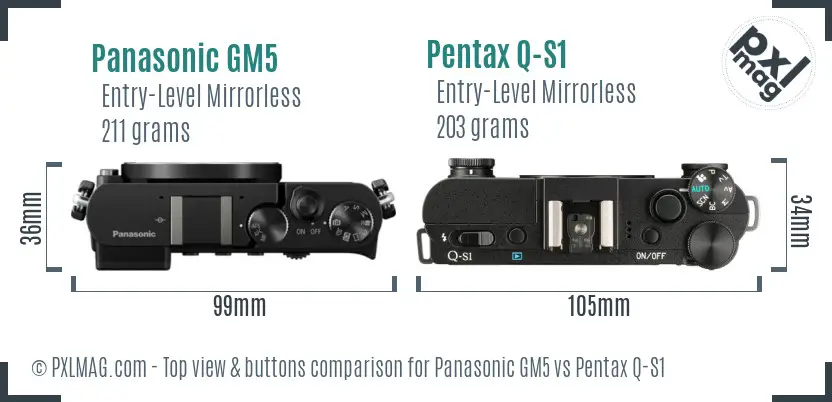 Panasonic GM5 vs Pentax Q-S1 top view buttons comparison