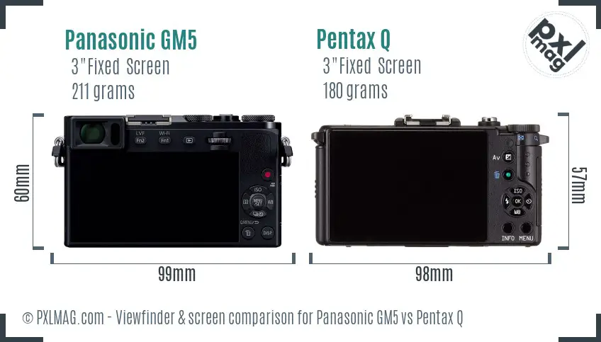 Panasonic GM5 vs Pentax Q Screen and Viewfinder comparison