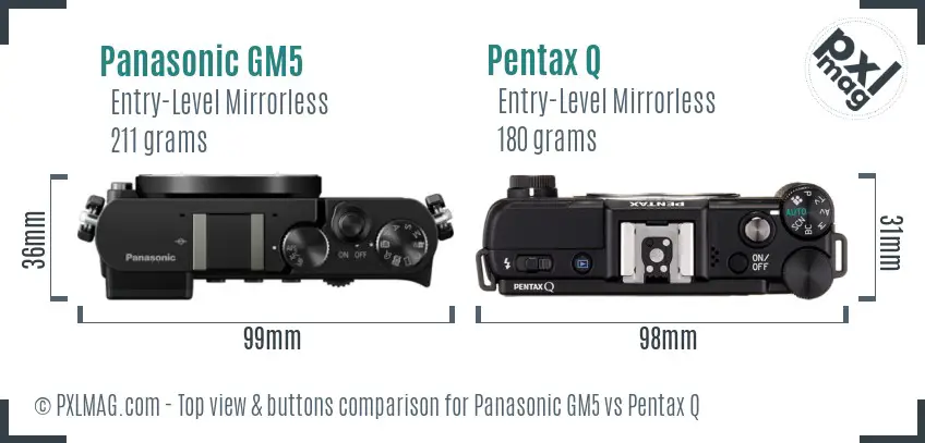 Panasonic GM5 vs Pentax Q top view buttons comparison