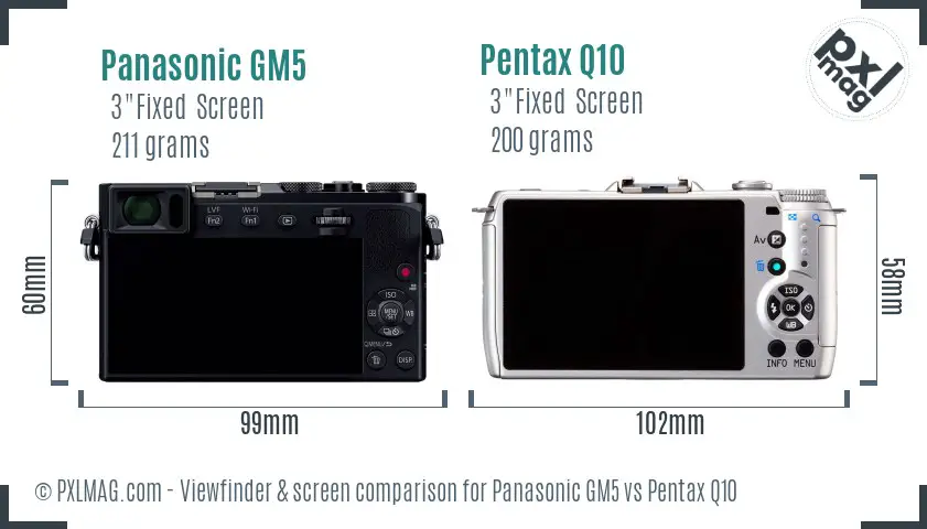 Panasonic GM5 vs Pentax Q10 Screen and Viewfinder comparison