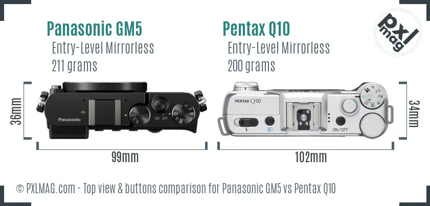 Panasonic GM5 vs Pentax Q10 top view buttons comparison