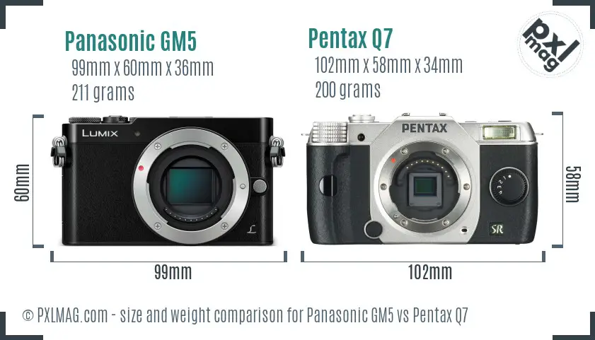Panasonic GM5 vs Pentax Q7 size comparison Panasonic GM5 vs Pentax Q7 size comparison