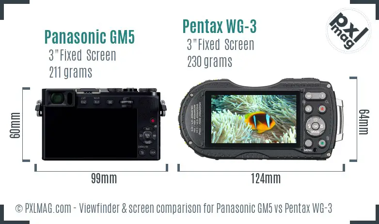 Panasonic GM5 vs Pentax WG-3 Screen and Viewfinder comparison