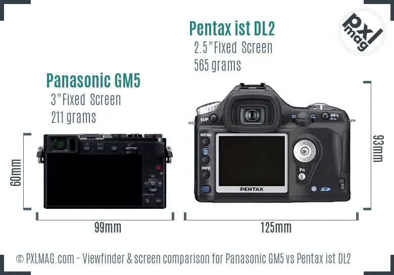 Panasonic GM5 vs Pentax ist DL2 Screen and Viewfinder comparison