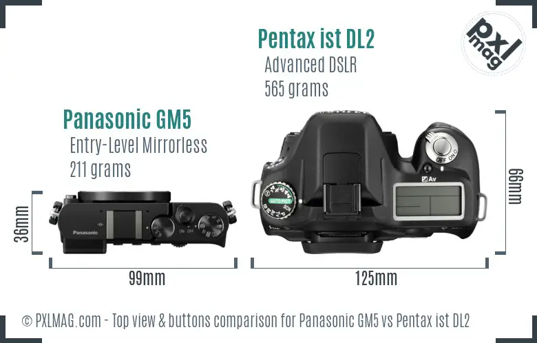 Panasonic GM5 vs Pentax ist DL2 top view buttons comparison