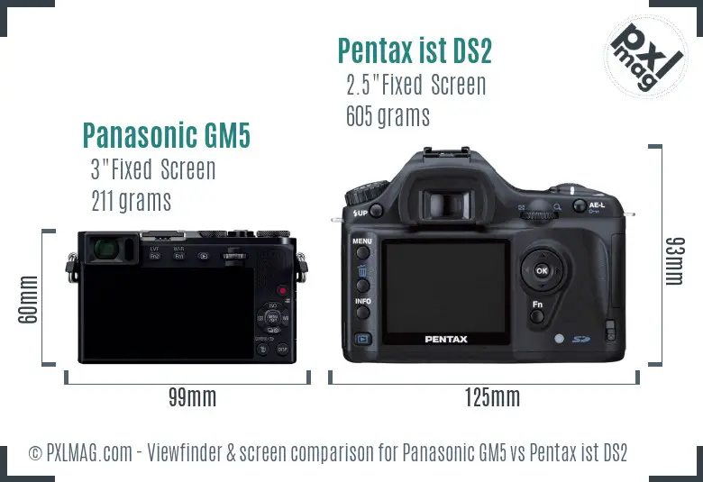 Panasonic GM5 vs Pentax ist DS2 Screen and Viewfinder comparison