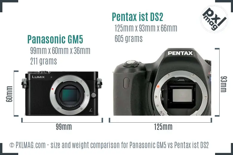Panasonic GM5 vs Pentax ist DS2 size comparison