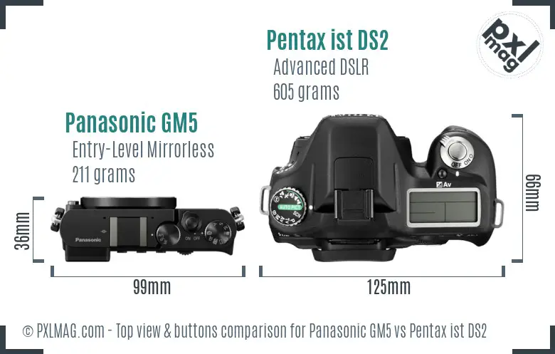 Panasonic GM5 vs Pentax ist DS2 top view buttons comparison