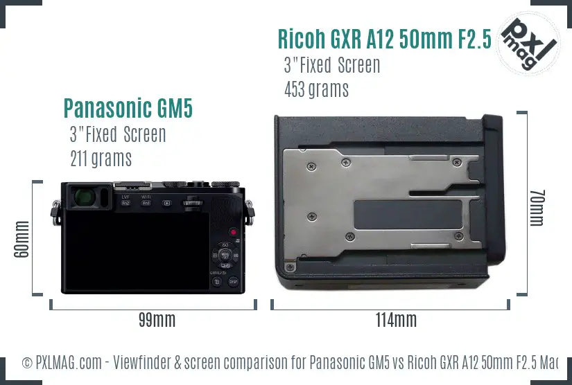 Panasonic GM5 vs Ricoh GXR A12 50mm F2.5 Macro Screen and Viewfinder comparison