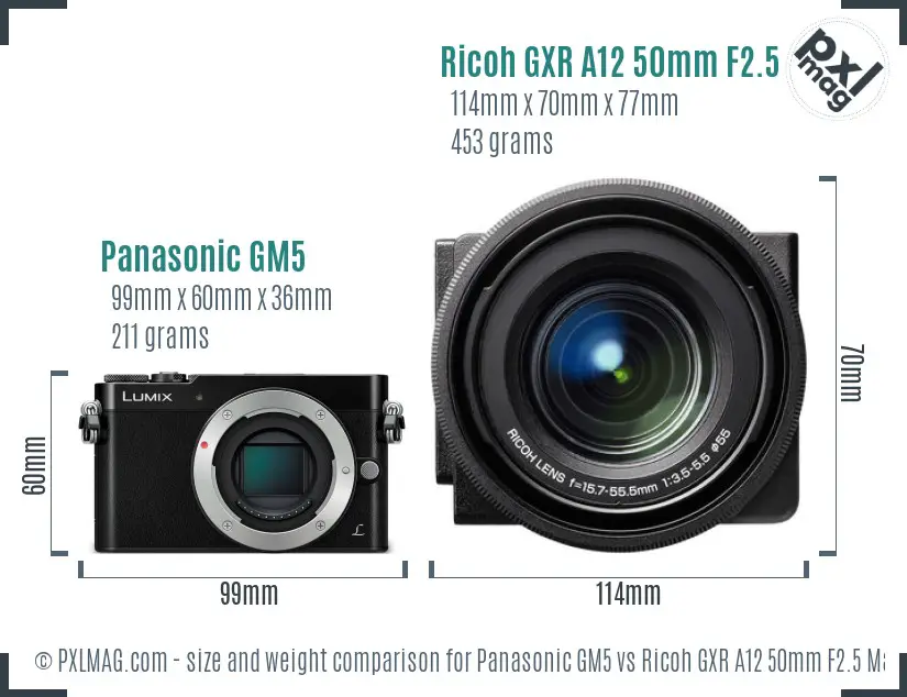 Panasonic GM5 vs Ricoh GXR A12 50mm F2.5 Macro size comparison