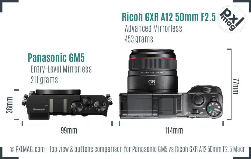 Panasonic GM5 vs Ricoh GXR A12 50mm F2.5 Macro top view buttons comparison