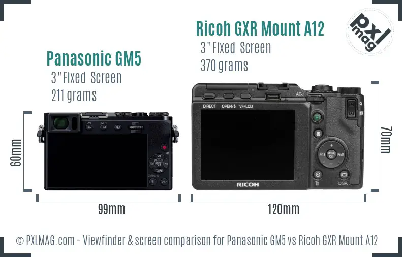 Panasonic GM5 vs Ricoh GXR Mount A12 Screen and Viewfinder comparison