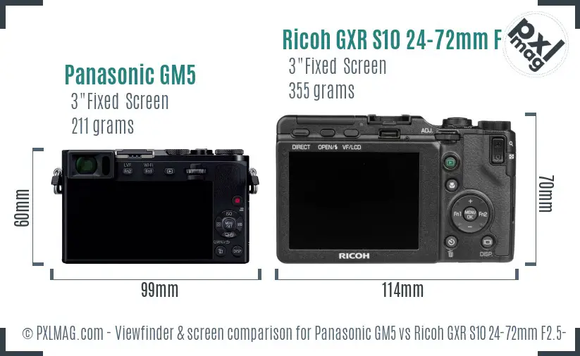 Panasonic GM5 vs Ricoh GXR S10 24-72mm F2.5-4.4 VC Screen and Viewfinder comparison