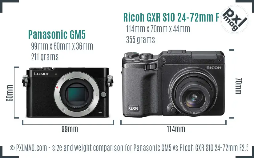 Panasonic GM5 vs Ricoh GXR S10 24-72mm F2.5-4.4 VC size comparison