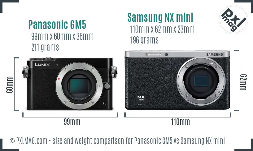 Panasonic GM5 vs Samsung NX mini size comparison