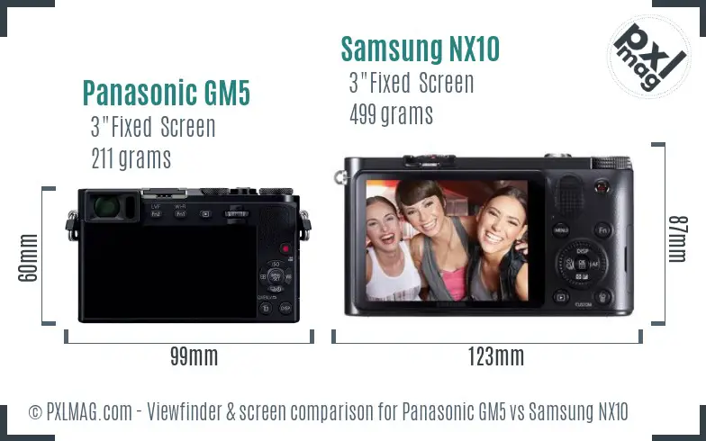 Panasonic GM5 vs Samsung NX10 Screen and Viewfinder comparison