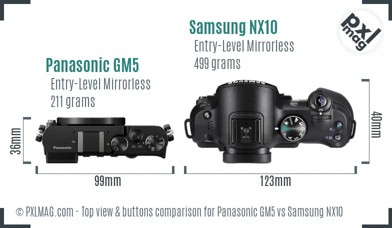 Panasonic GM5 vs Samsung NX10 top view buttons comparison