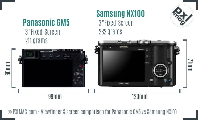 Panasonic GM5 vs Samsung NX100 Screen and Viewfinder comparison