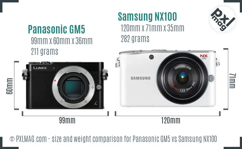 Panasonic GM5 vs Samsung NX100 size comparison