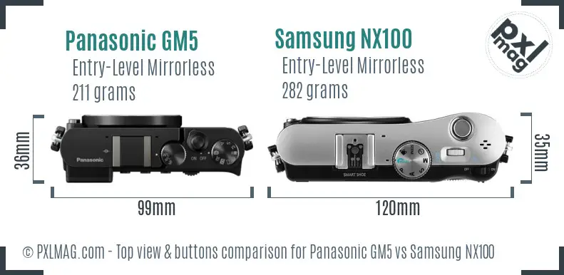 Panasonic GM5 vs Samsung NX100 top view buttons comparison