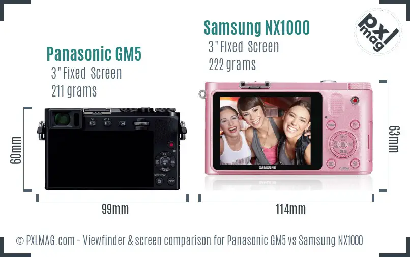 Panasonic GM5 vs Samsung NX1000 Screen and Viewfinder comparison